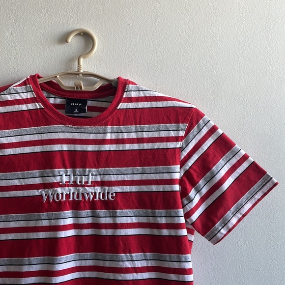 HUF T Shirt Small Red Striped - Picture 1 of 9